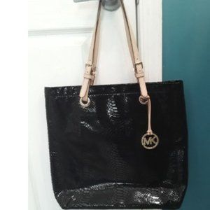 Michael Kors black reptile print purse tote bag